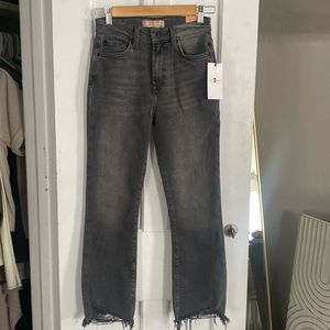 7 For All Mankind Dark Gray Wash High-Waisted Slim Kick Jeans